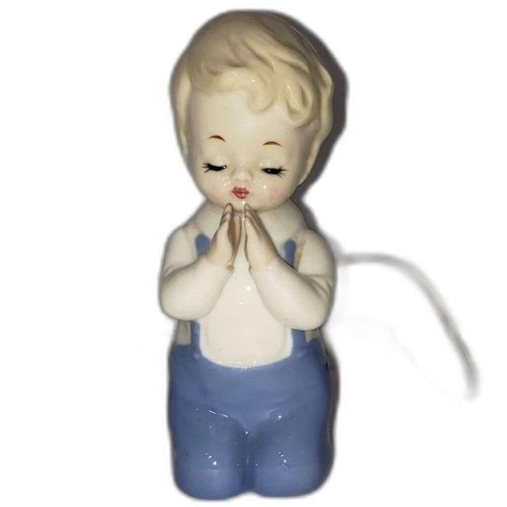 Vintage 1950's 50's Ceramic Praying Boy Child Night Light Nightlight